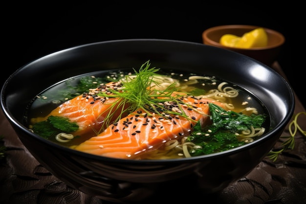 Fish Broth with Greens Sesame Seeds and Herbs