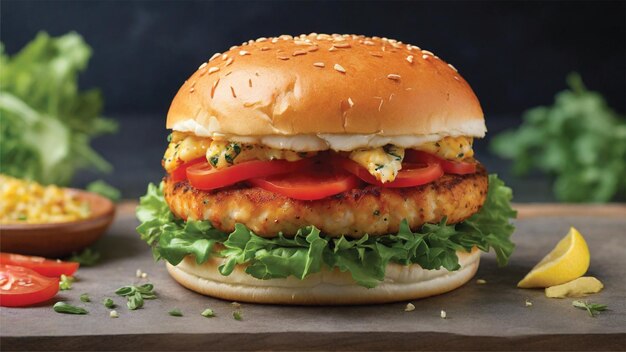 A fish burger that is truly fit for a king with its golden bun that is lightly toasted with ai