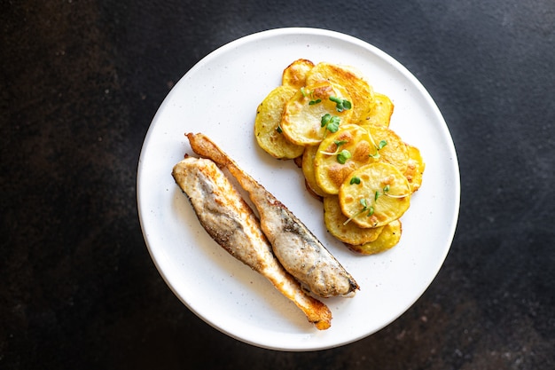 fish and chips potato fried slice garnish baked seafood