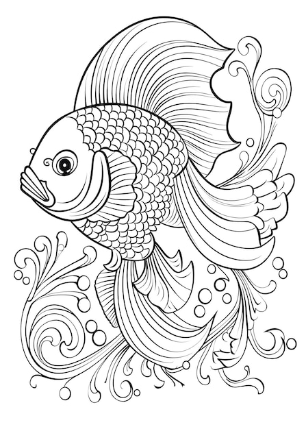 Fish Coloring Page Fish Line Art coloring page Fish Outline Illustration For Coloring Page Animals Coloring Page Fish Coloring Pages and Book AI Generative