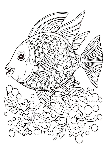 Fish Coloring Page Fish Line Art coloring page Fish Outline Illustration For Coloring Page Animals Coloring Page Fish Coloring Pages and Book AI Generative