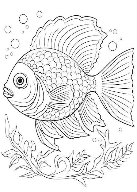 Fish Coloring Page Fish Line Art coloring page Fish Outline Illustration For Coloring Page Animals Coloring Page Fish Coloring Pages and Book AI Generative