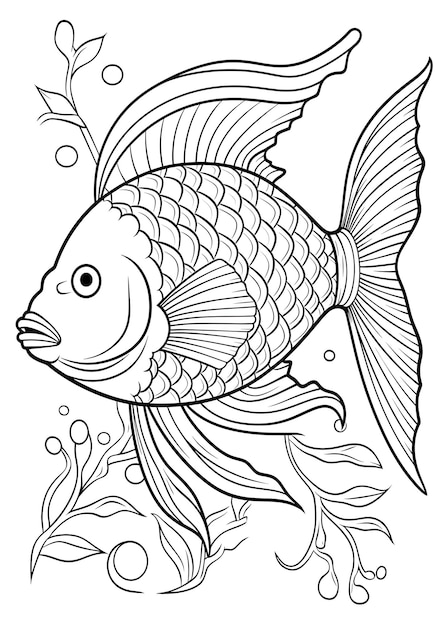 Fish Coloring Page Fish Line Art coloring page Fish Outline Illustration For Coloring Page Animals Coloring Page Fish Coloring Pages and Book AI Generative