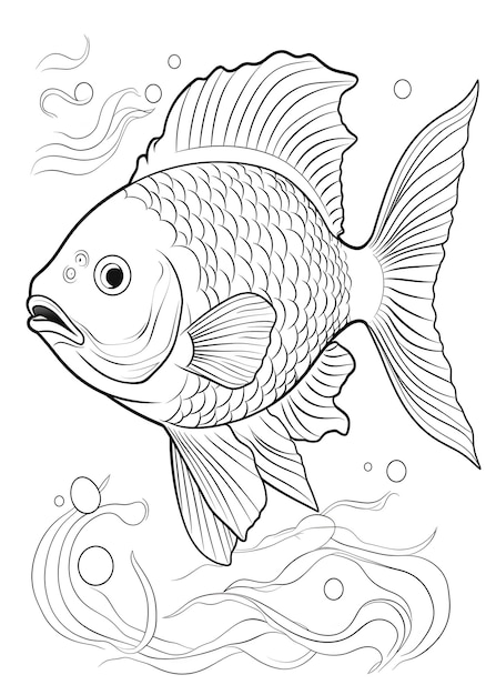 Fish Coloring Page Fish Line Art coloring page Fish Outline Illustration For Coloring Page Animals Coloring Page Fish Coloring Pages and Book AI Generative