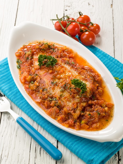 Fish fillet with tomato sauce