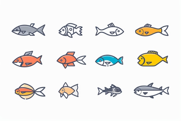 Photo fish flat icon mackerel shape minimal fishing symbol tuna silhouette salmon sign color fish