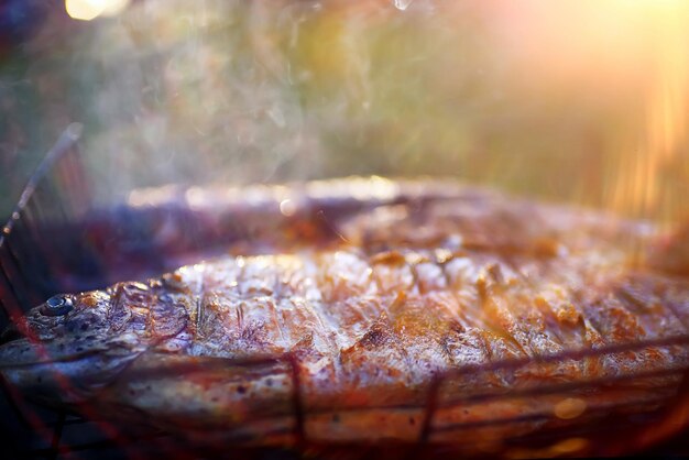 Fish on the grill in the street