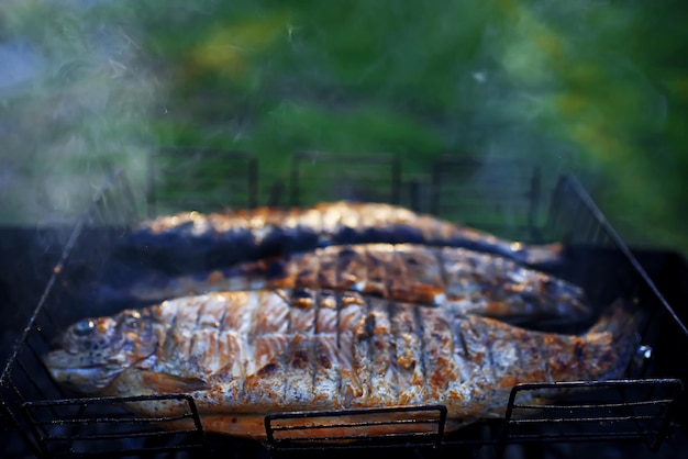 Fish on the grill in the street