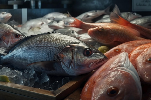 A fish on ice in a fish market