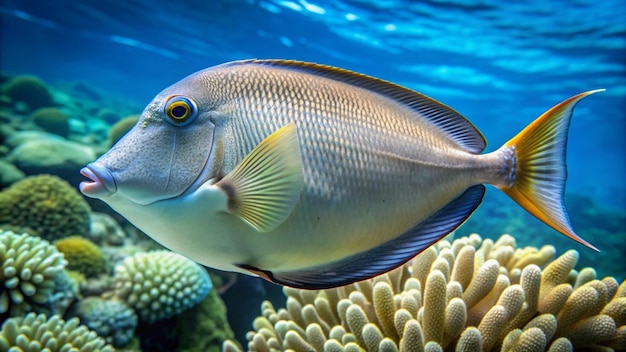 a fish is in an aquarium with a blue background