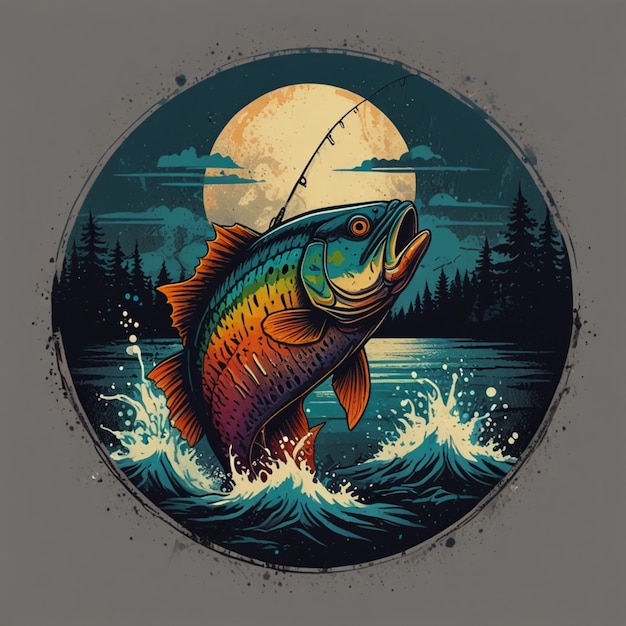 a fish is swimming in the water with a moon and a moon in the background