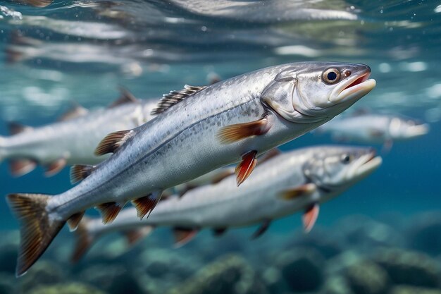 Photo a fish is swimming in the water with other fish