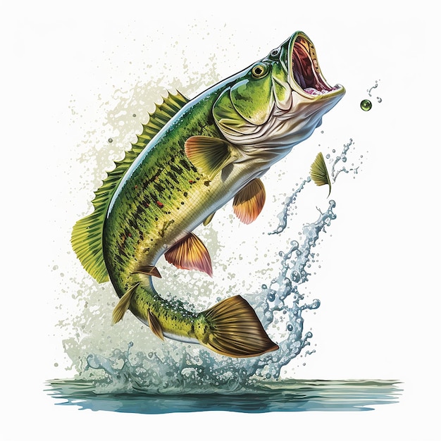 A fish jumping out of the water with the word bass on it