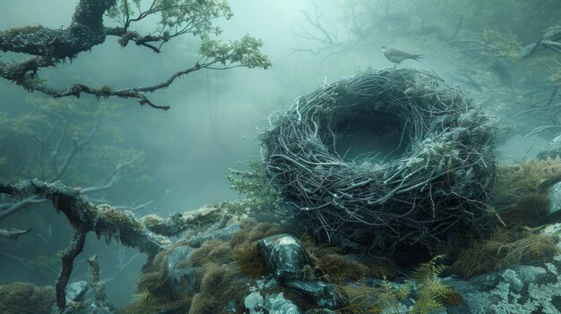 a fish nest with a tree in the middle of it