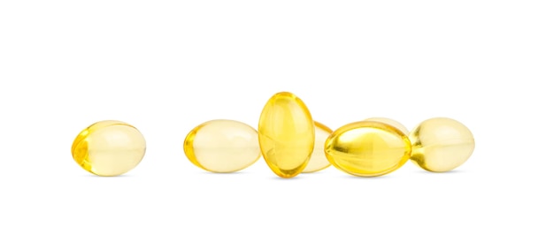 Fish oil capsules isolated on white background omega 3