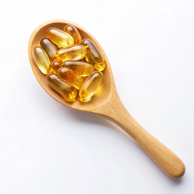 fish oil capsules on white background