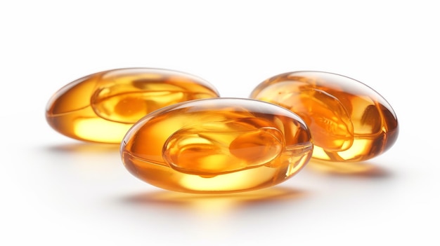 Fish oil gel capsules omega 3 isolated on white background Generative AI