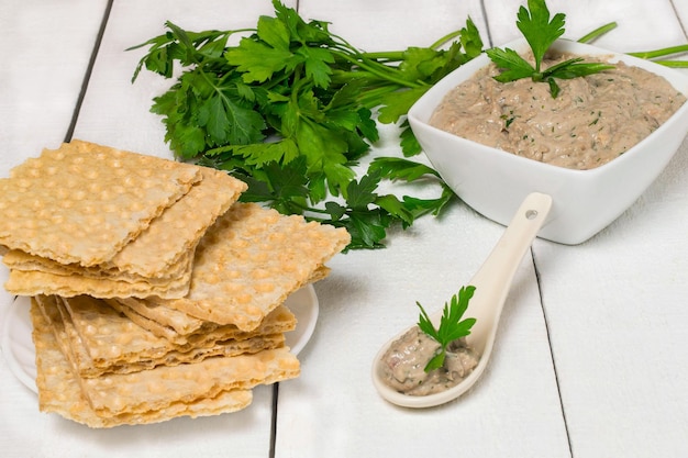 Fish sardine pate and crispy waffle bread