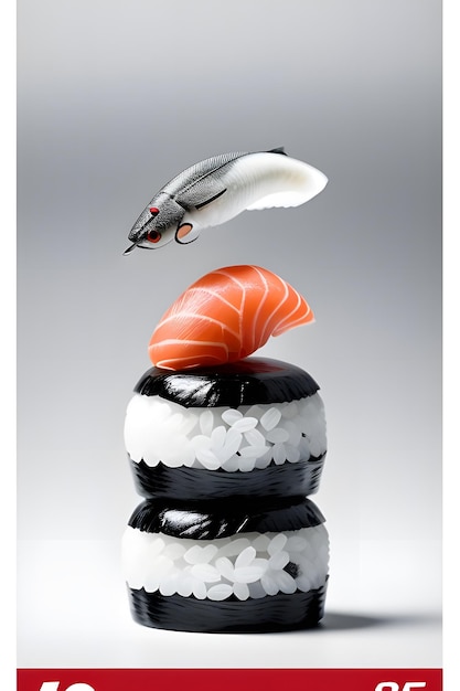 Photo a fish sculpture with sushi on top of it and one has a fish on it