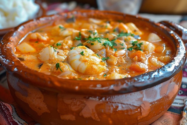 Fish and seafood moqueca made in the clay pot