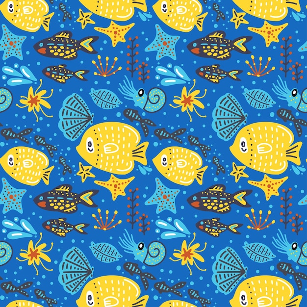 Fish summer seamless vector pattern