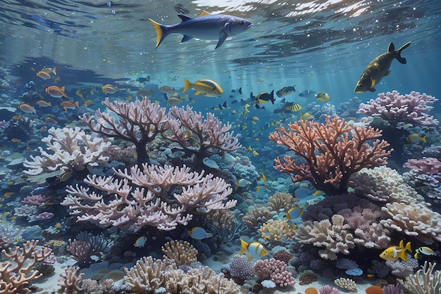 Fish swimming in a coral reef