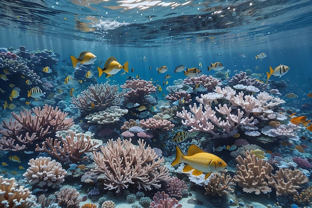 Fish swimming in a coral reef