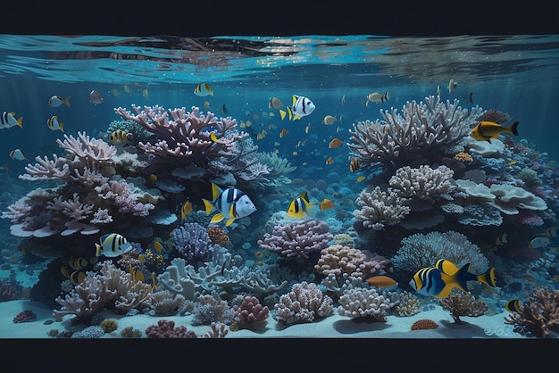 Fish swimming in a coral reef