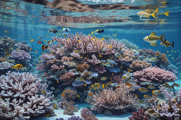 Fish swimming in a coral reef