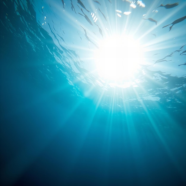 Photo a fish swimming under the sun with the sun shining on the water