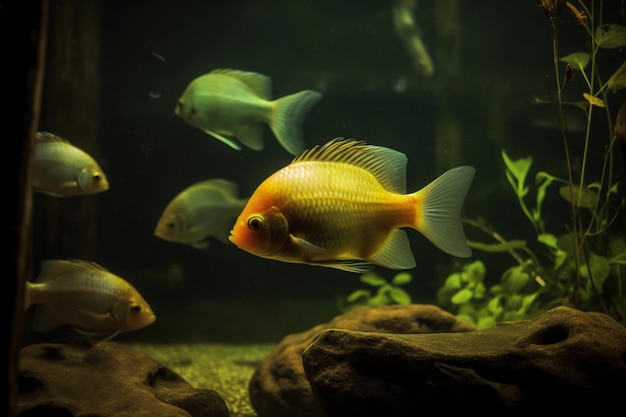 Fish swims in an aquarium AI Generated