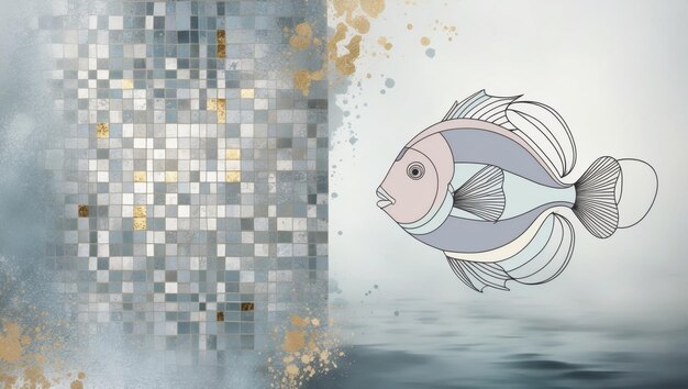 Photo a fish swims beside a textured mosaic wall with subtle colors and patterns