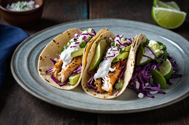 Photo fish tacos with cabbage slaw