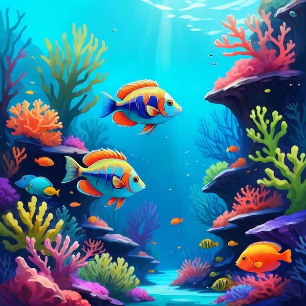 a fish tank with colorful tropical fish and corals