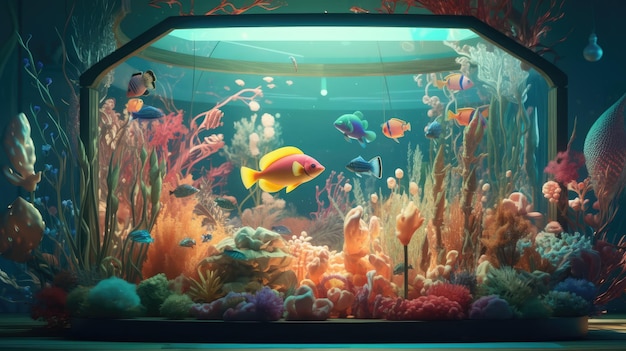 A fish tank with a fish tank in the background