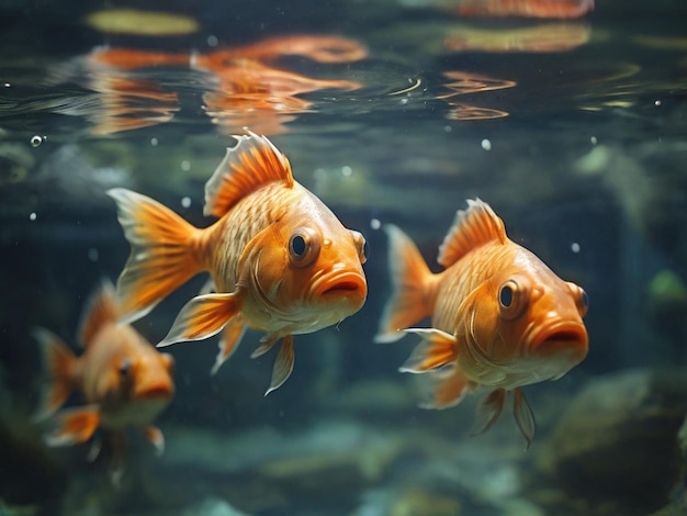 a fish tank with goldfish swimming in it