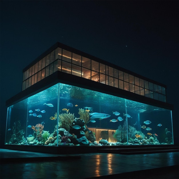 Photo a fish tank with a large amount of fish in it