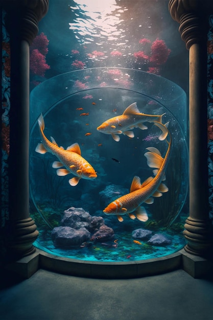 Fish tank with a lot of fish inside of it generative ai