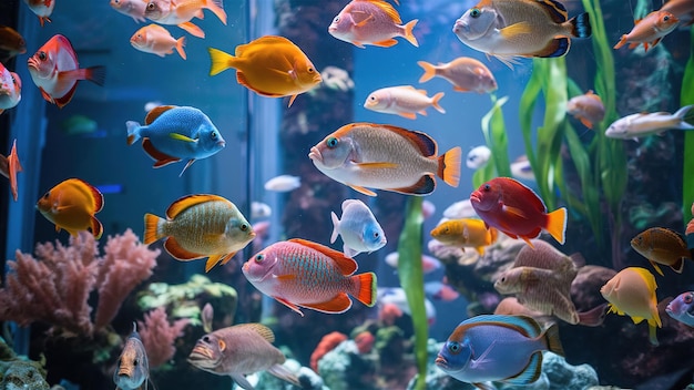 a fish tank with many different colors