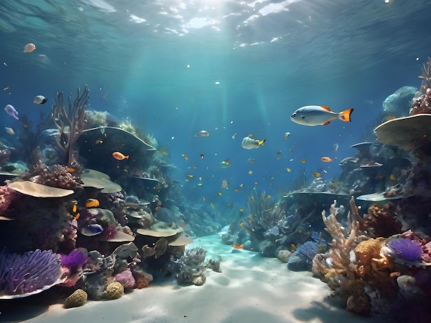 a fish tank with a variety of colors and the ocean floor