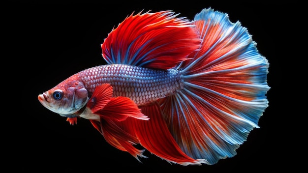 a fish that is red and blue with a blue tail