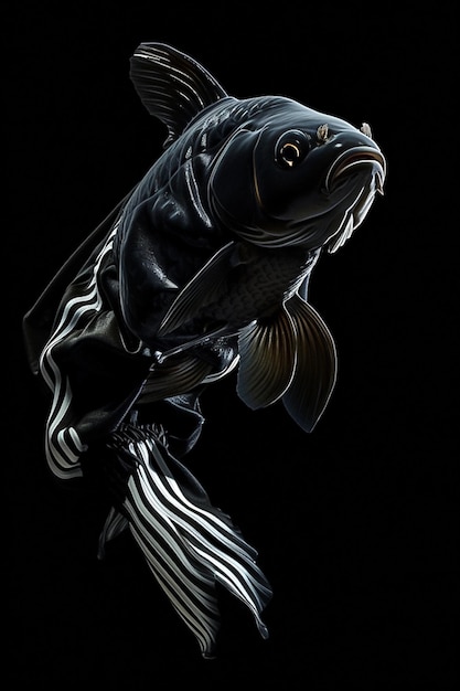 Fish that is standing on a black surface