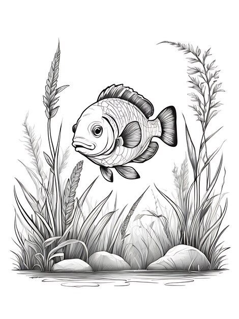 fish for a toddlers hand drawing grass sketch smoothly outline shape coloring page ai generated