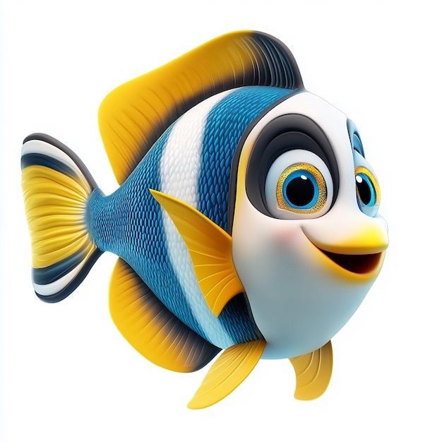 Photo a fish toy with a blue and white face and a yellow face