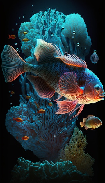 A fish with a black background and a blue background.