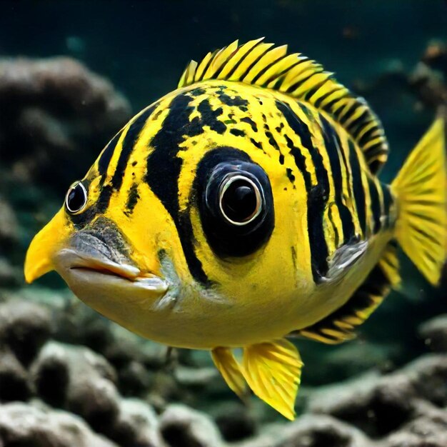 a fish with black and white stripes is in an aquarium