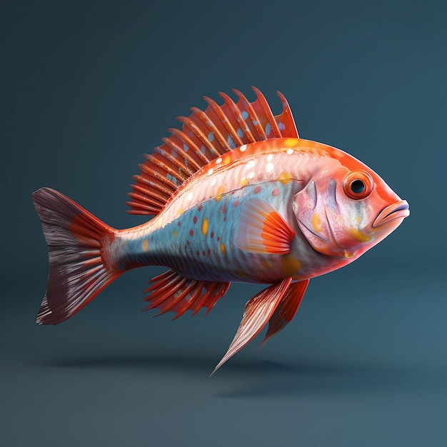 A fish with a blue background and red and yellow stripes.