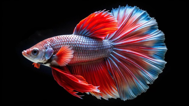 a fish with a red and blue tail and tail