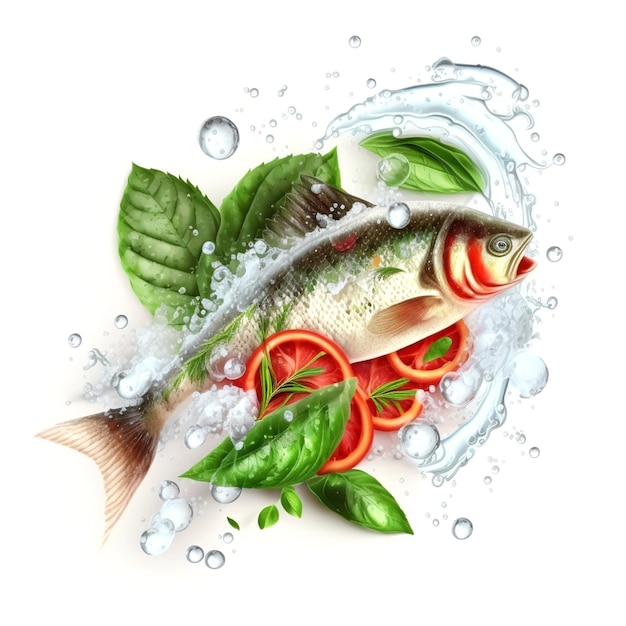 A fish with tomatoes and basil on it