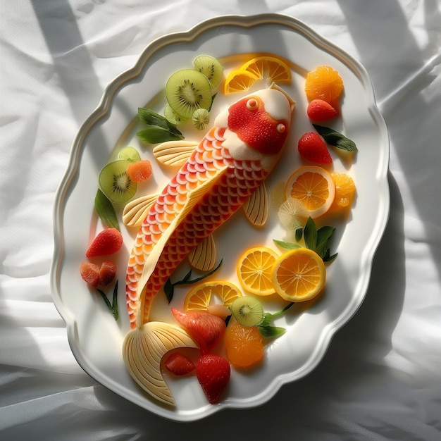 Fish with vegetables in plate